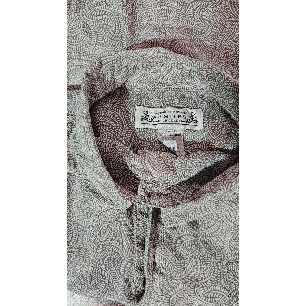 Vintage Whistle gray & white silk button down long sleeve western blouse size S - Picture 9 of 10
